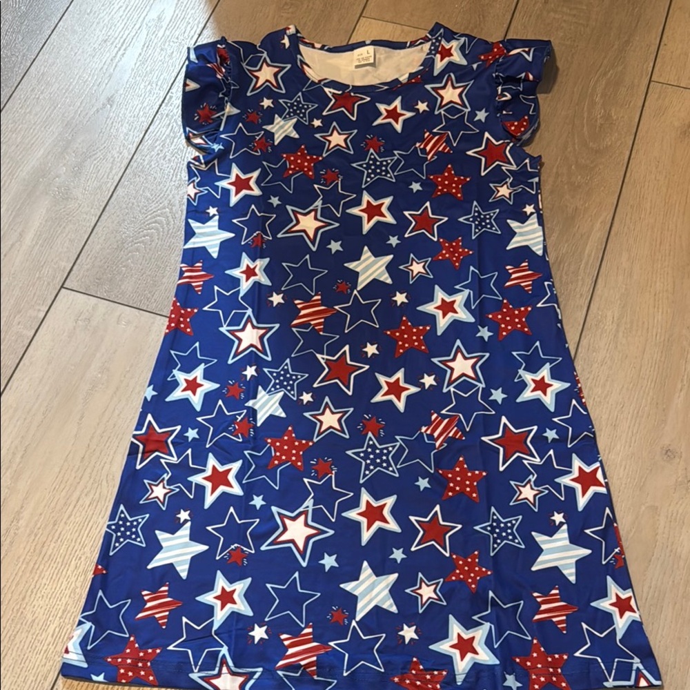 NIB Girls Red White and Blue Star Nightgown size 10